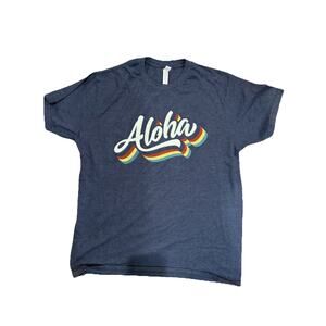 Aloha Rainbow Graphic T-Shirt Blue Retro Hawaii Tee Size Large NWOT